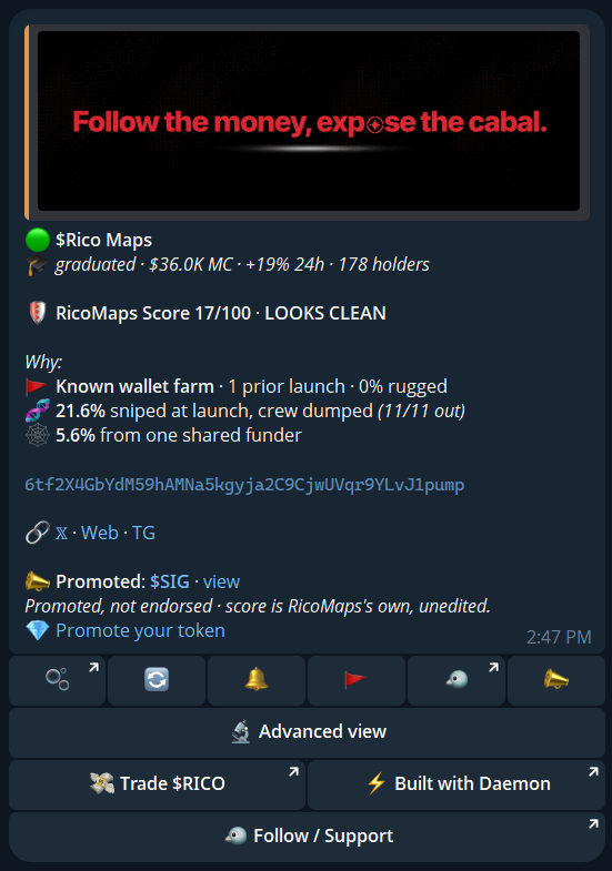 Telegram Rico Maps bot scan card